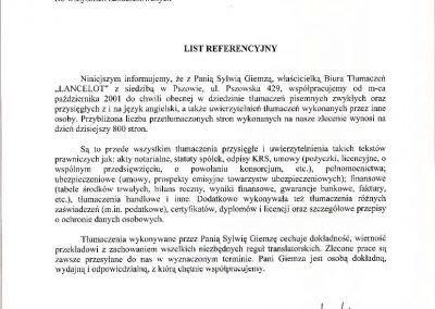 List referencyjny- Awangarda Biuro Tłumaczeń Sylwia Tomczyk