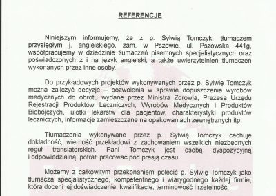 List referencyjny - Intertranslate Biuro Tłumaczen Sylwia Tomczyk